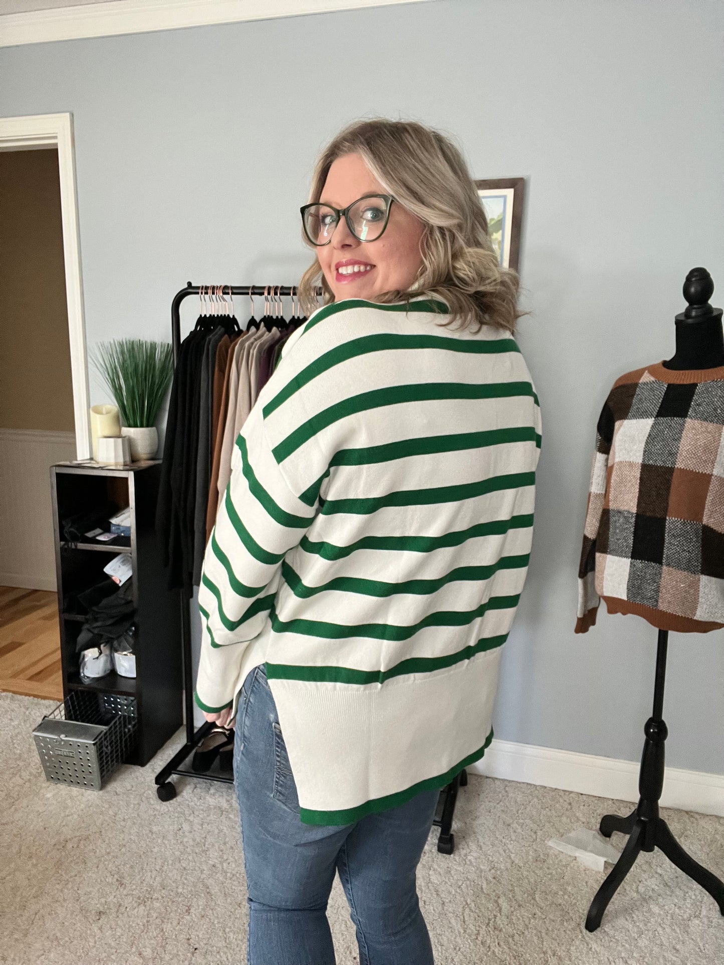 Striped Loose Fit Side Open Sweater